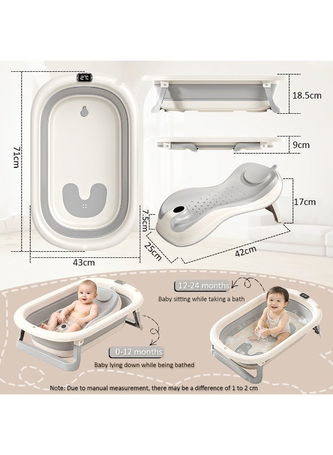 Foldable baby bathtub with a supportive bath stand, temperature sensor, and wall-mount folding feature - Image 4
