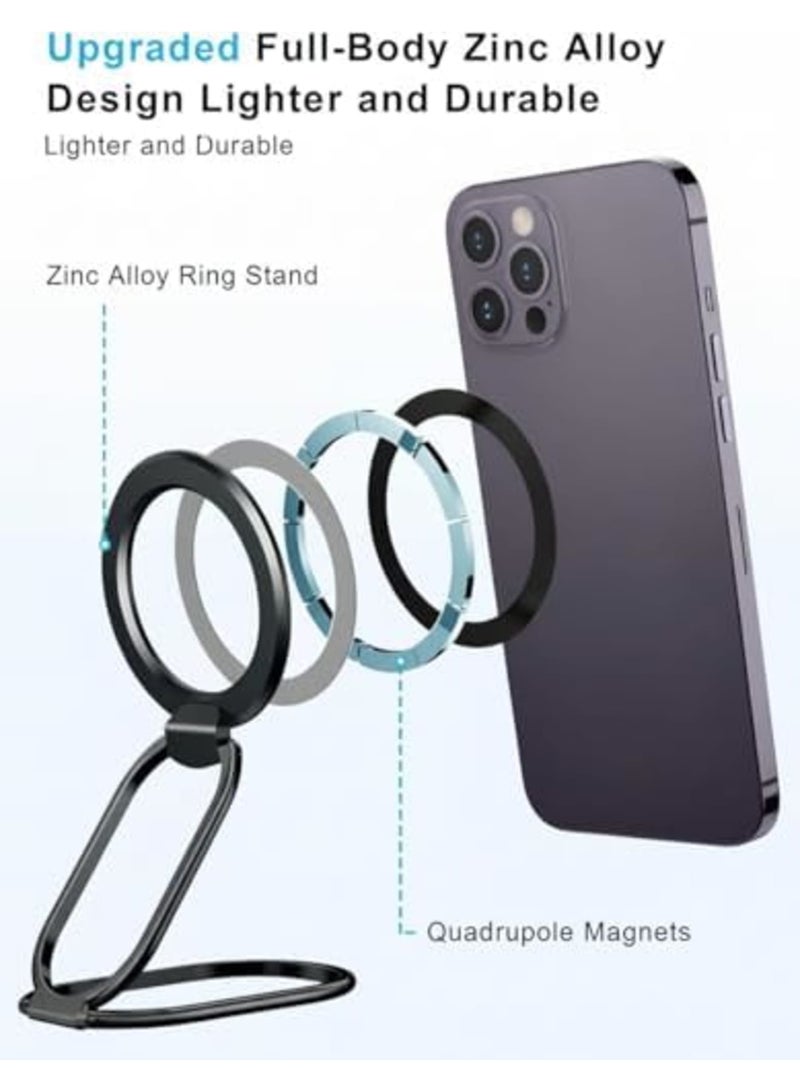 SYOSI Phone Ring Holder, 360 Degree Rotation Metal Finger Grip, Adjustable Magnetic Kickstand & Removable Phone Grip Compatible with Wireless Charging for iPhone 15 & 14 & 13 & 12 Series - Black - Image 4