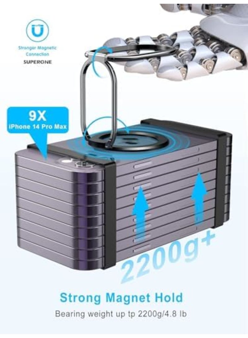 SYOSI Phone Ring Holder, 360 Degree Rotation Metal Finger Grip, Adjustable Magnetic Kickstand & Removable Phone Grip Compatible with Wireless Charging for iPhone 15 & 14 & 13 & 12 Series - Black - Image 2