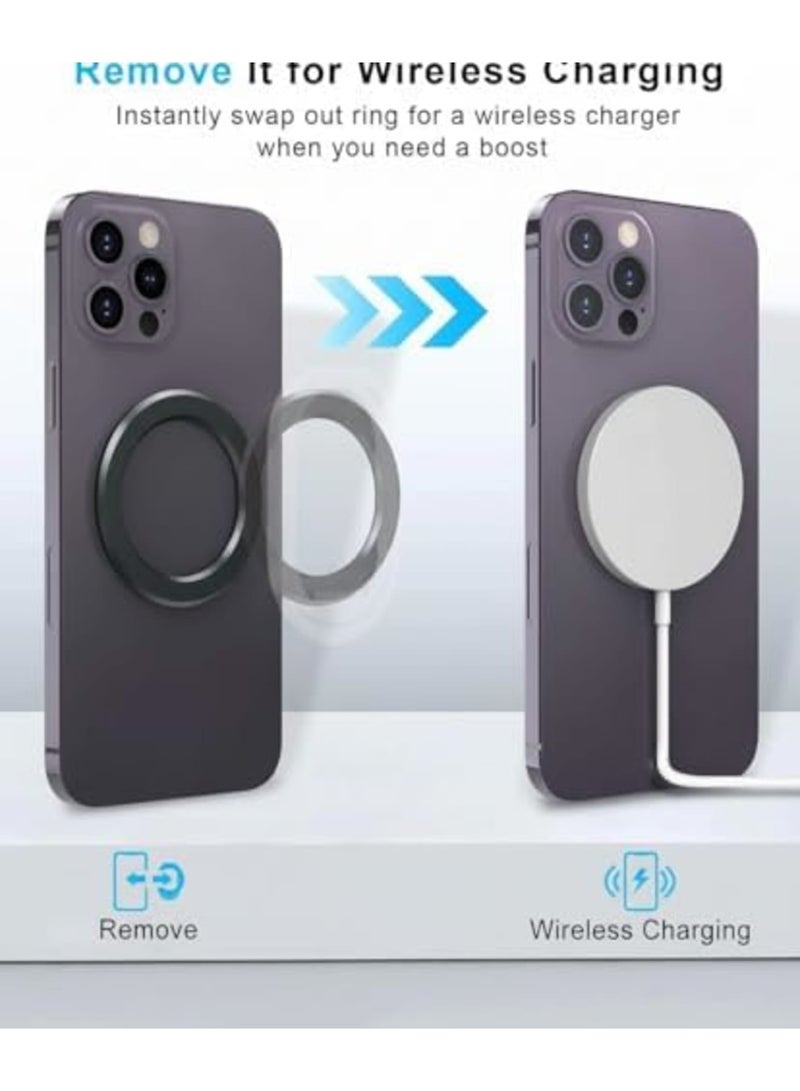 SYOSI Phone Ring Holder, 360 Degree Rotation Metal Finger Grip, Adjustable Magnetic Kickstand & Removable Phone Grip Compatible with Wireless Charging for iPhone 15 & 14 & 13 & 12 Series - Black - Image 3