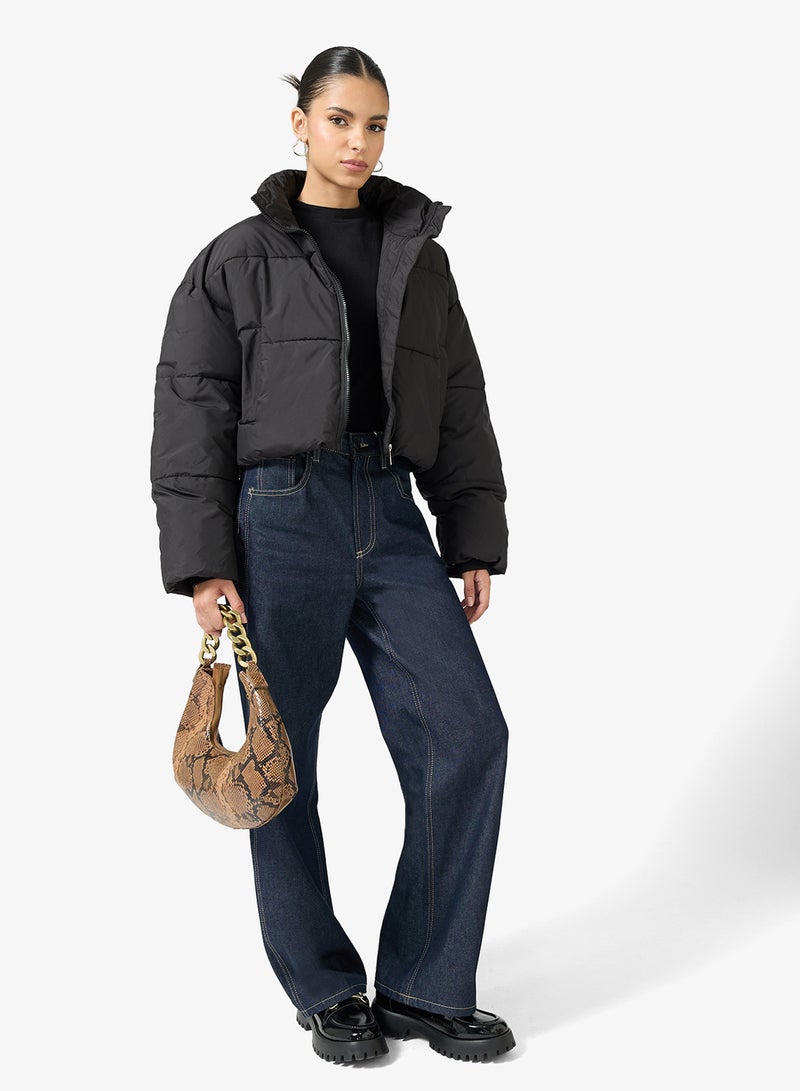 Ginger High Neck Zip Up Quilted Jacket - Image 4