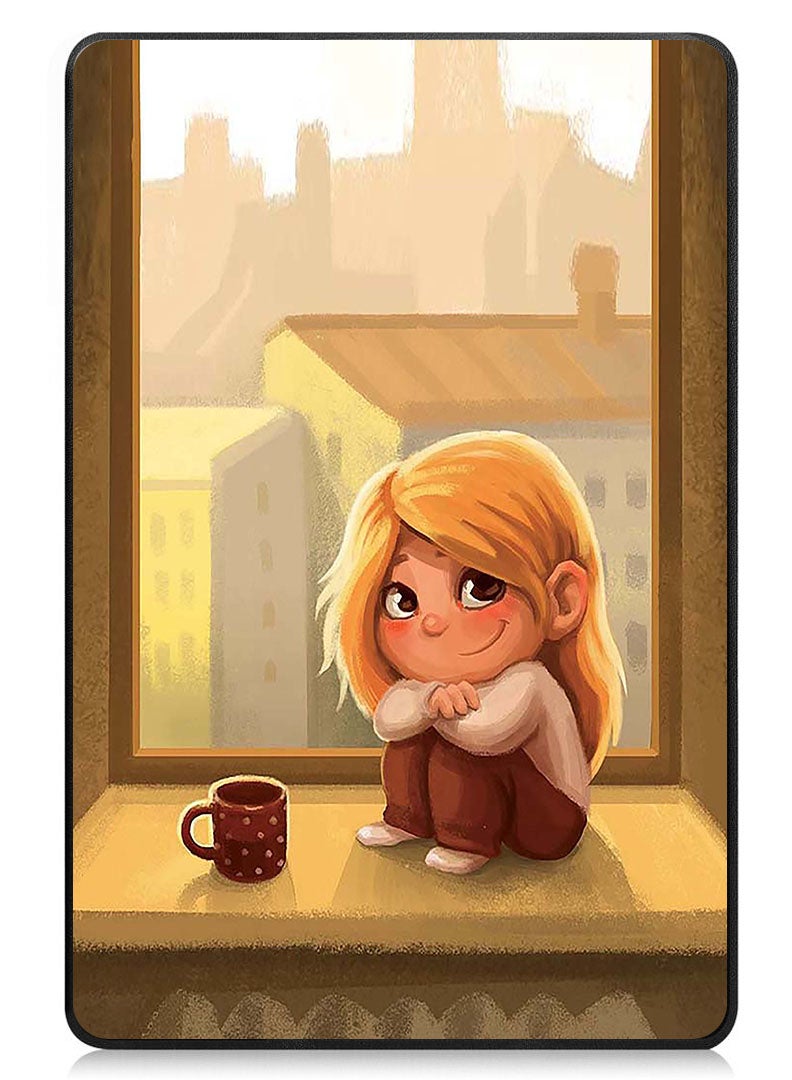 Theodor Protective Flip Case For Apple iPad Pro 11 (2024) With Trifold Stand Auto Wake Sleep Shockproof Cover Cute Girl having coffee - Image 1