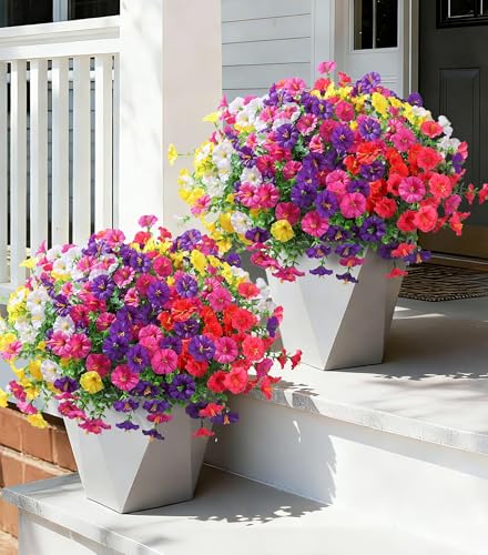 Ivydale 24 Bundles Artificial Flowers for Outdoors Spring Plants Outdoor Decor Faux Silk Morning Glory Fake Flowers Bulk Petunias Realistic UV Resistant for Outside Porch Patio Window Garden Yard - Image 1