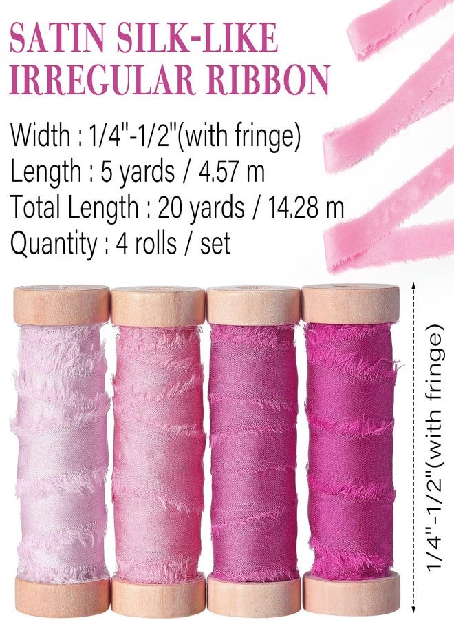 Mindsoft Ribbon for Craft, Silk Satin Ribbons 1/2-1/4 Inch x 20 Yard Handmade Frayed Ribbons Chiffon Ribbon with Wooden Spool Seam Binding Ribbon for Valentines Day Gift Wrapping(Pink) - Image 2
