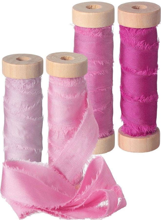 Mindsoft Ribbon for Craft, Silk Satin Ribbons 1/2-1/4 Inch x 20 Yard Handmade Frayed Ribbons Chiffon Ribbon with Wooden Spool Seam Binding Ribbon for Valentines Day Gift Wrapping(Pink) - Image 1