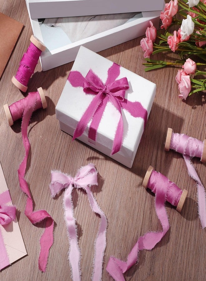 Mindsoft Ribbon for Craft, Silk Satin Ribbons 1/2-1/4 Inch x 20 Yard Handmade Frayed Ribbons Chiffon Ribbon with Wooden Spool Seam Binding Ribbon for Valentines Day Gift Wrapping(Pink) - Image 4