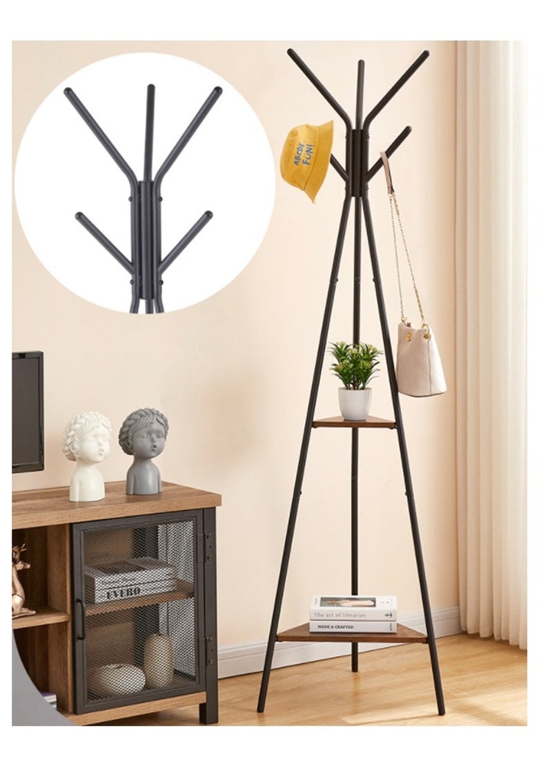 Arabest - Three-Pronged Coat Rack Freestanding, Coat Hanger Stand, Hall Tree With 2 Shelves, For Clothes, Hat, Bag, Industrial Style, Rustic Brown And Black 180 Cm - Image 1