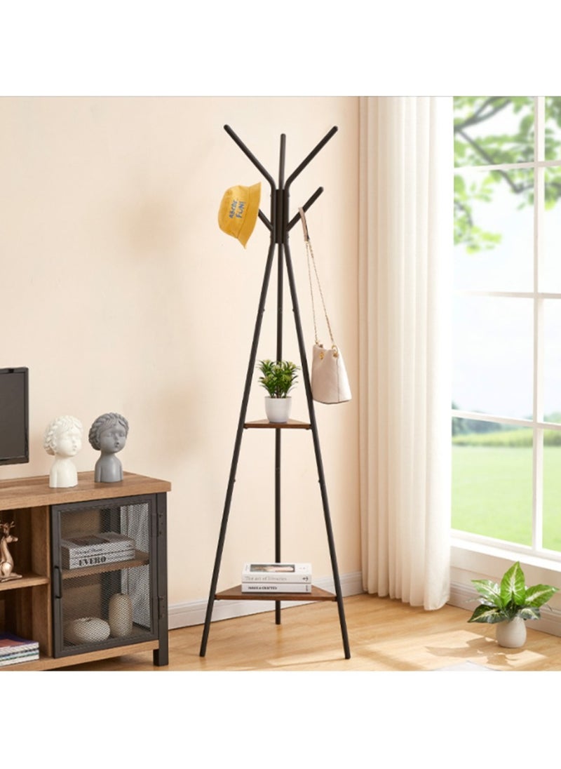 Arabest - Three-Pronged Coat Rack Freestanding, Coat Hanger Stand, Hall Tree With 2 Shelves, For Clothes, Hat, Bag, Industrial Style, Rustic Brown And Black 180 Cm - Image 1