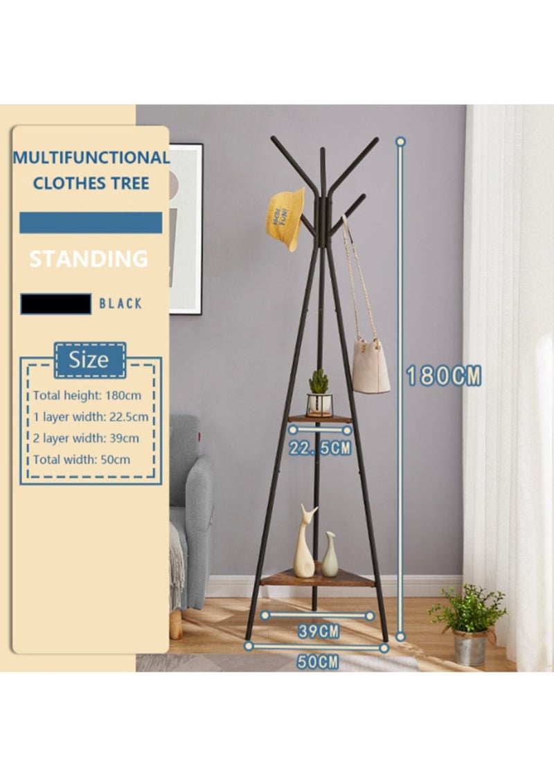 Arabest - Three-Pronged Coat Rack Freestanding, Coat Hanger Stand, Hall Tree With 2 Shelves, For Clothes, Hat, Bag, Industrial Style, Rustic Brown And Black 180 Cm - Image 1