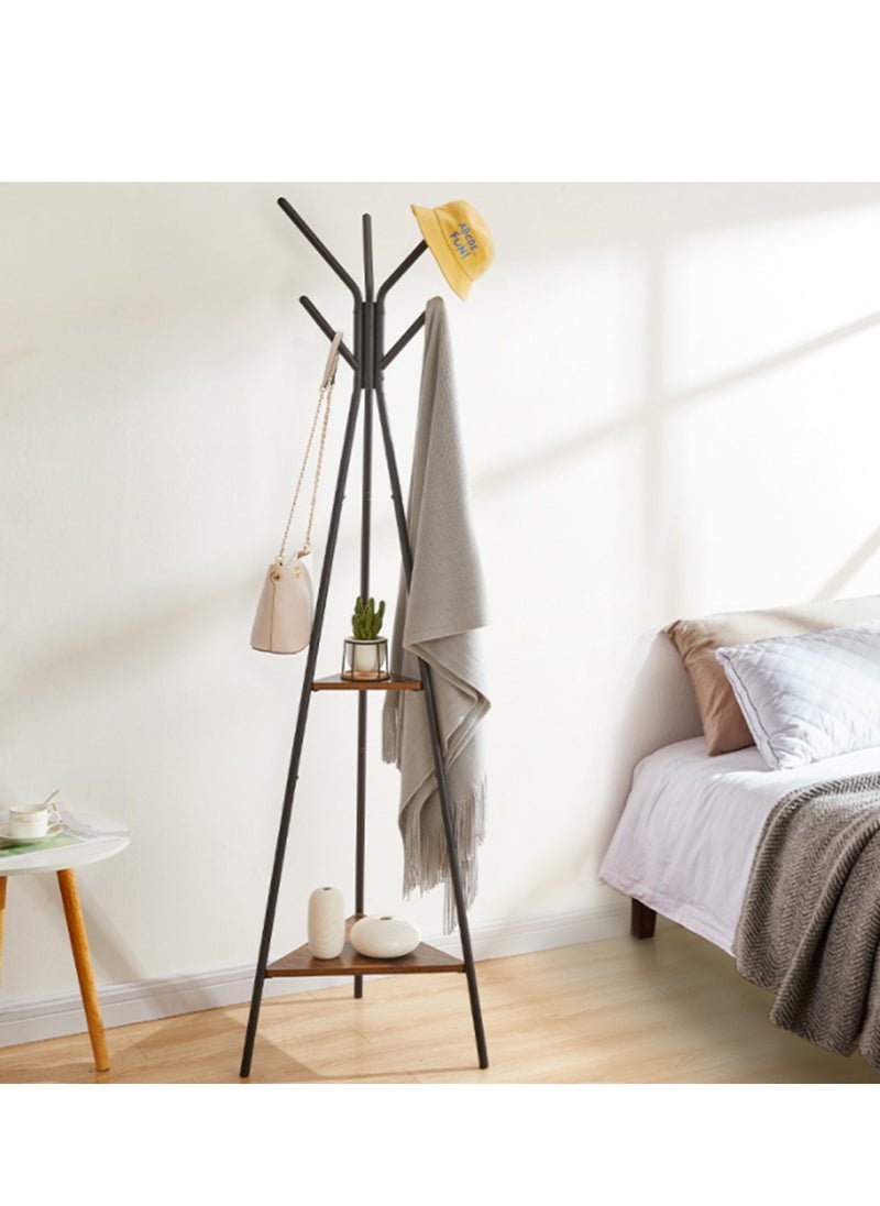 Arabest - Three-Pronged Coat Rack Freestanding, Coat Hanger Stand, Hall Tree With 2 Shelves, For Clothes, Hat, Bag, Industrial Style, Rustic Brown And Black 180 Cm - Image 1