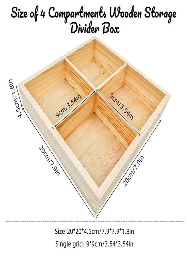 Anktily Wooden Sorting Tray Grid Display, Wood Storage Divider Organizer Showcase Display Box for Home Craft Office Kitchen Storage (4 Grids Square) - Image 2