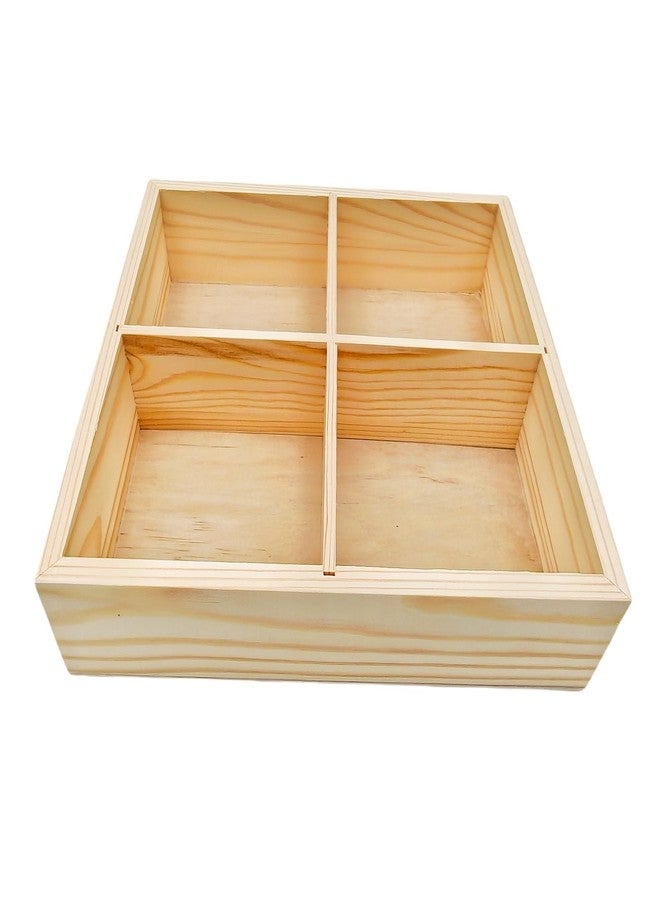 Anktily Wooden Sorting Tray Grid Display, Wood Storage Divider Organizer Showcase Display Box for Home Craft Office Kitchen Storage (4 Grids Square) - Image 1