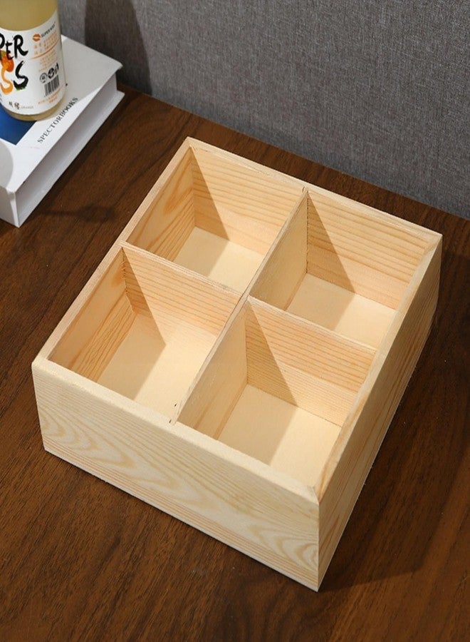 Anktily Wooden Sorting Tray Grid Display, Wood Storage Divider Organizer Showcase Display Box for Home Craft Office Kitchen Storage (4 Grids Square) - Image 5