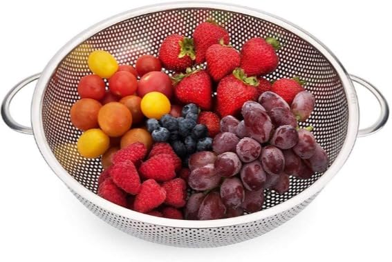Vensikal Pasta Rice Fruit and Vegetable Drainer with Handle Stainless Steel MicroPerforated Colander Kitchen Strainer Sieve1 pc SilverColor - Image 3