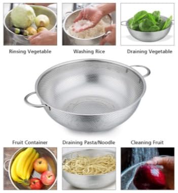 Vensikal Pasta Rice Fruit and Vegetable Drainer with Handle Stainless Steel MicroPerforated Colander Kitchen Strainer Sieve1 pc SilverColor - Image 2