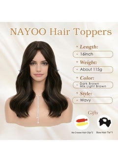 NAYOO Hair Toppers For Women With Thining Hair 16Inch Wavy Brown Hair Toppers Hairpieces For Women Synthetic Clip In Hair Topper Women'S Wiglets Add Hair Volume(Dark Brown Mix Light Brown)  - Image 1