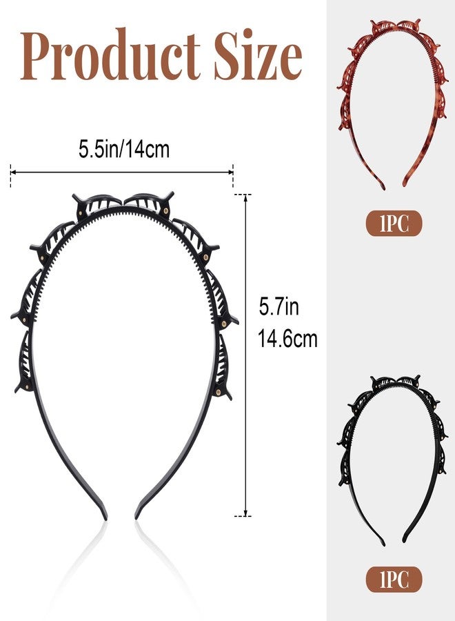 Winsyison 2pcs Clip Bang Headband for Women, Multi Layer Toothed Braid Clips, Butterfly Non-Slip Hair Bands Styling Accessories for Weave Twisty Bangs Curly Hair- Black & Brown - Image 2