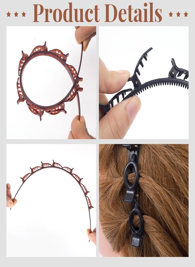 Winsyison 2pcs Clip Bang Headband for Women, Multi Layer Toothed Braid Clips, Butterfly Non-Slip Hair Bands Styling Accessories for Weave Twisty Bangs Curly Hair- Black & Brown - Image 3