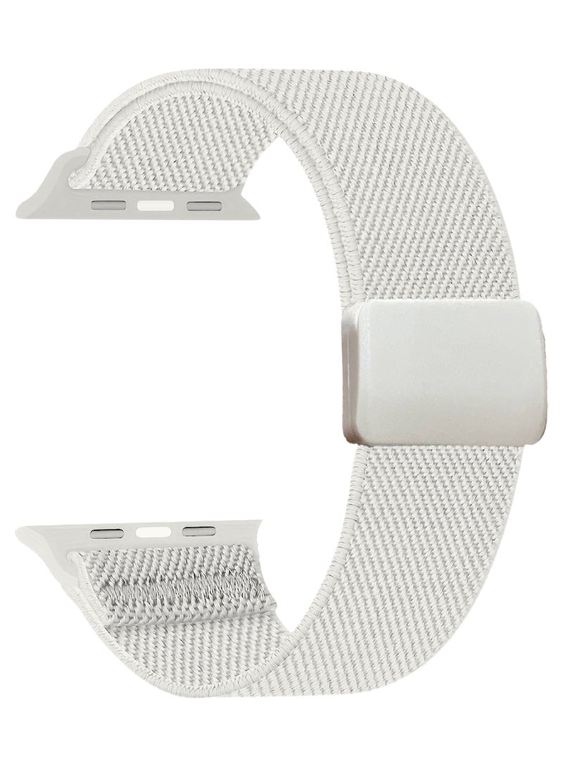 Magnetic Clasp Band for Apple Watch 49mm 45mm 44mm 42mm (Series 1-3), Nylon Elastic Stretchy Strap Compatible with iWatch Series Ultra 10-1 - Light Beige - Image 4