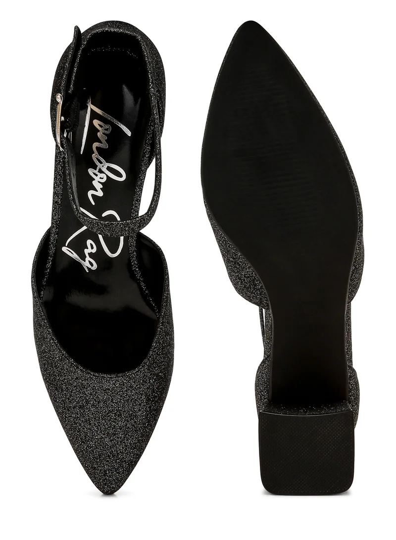 London Rag Glitter Block Heel Sandals in Black