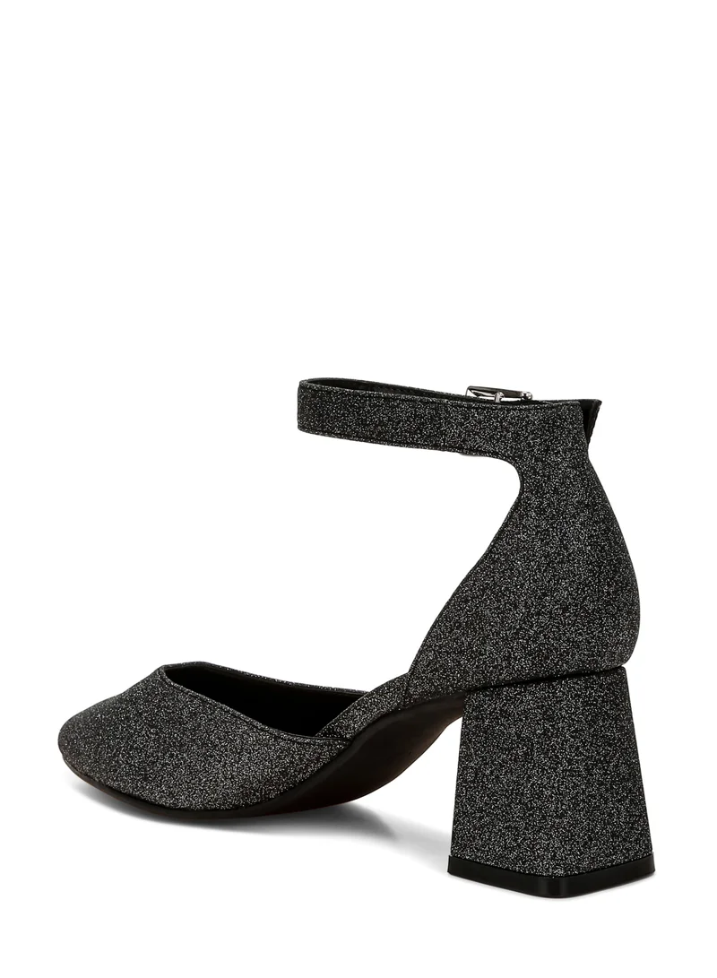 London Rag Glitter Block Heel Sandals in Black