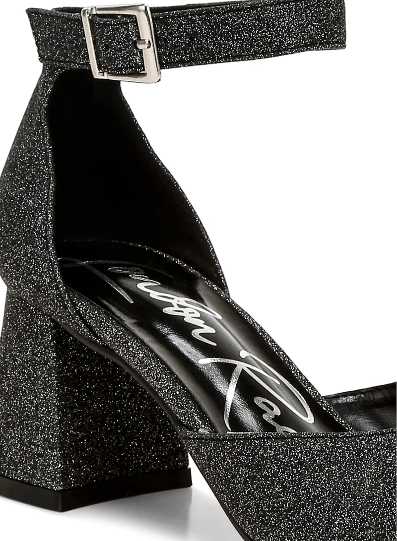 London Rag Glitter Block Heel Sandals in Black