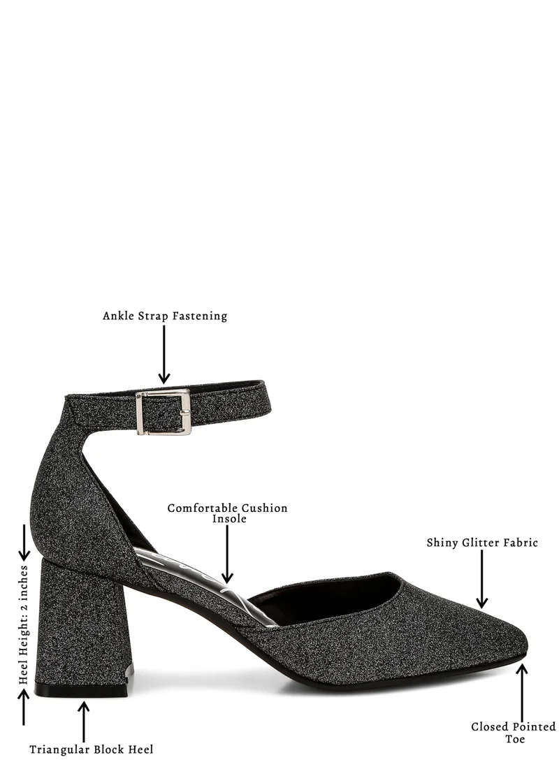 London Rag Glitter Block Heel Sandals in Black