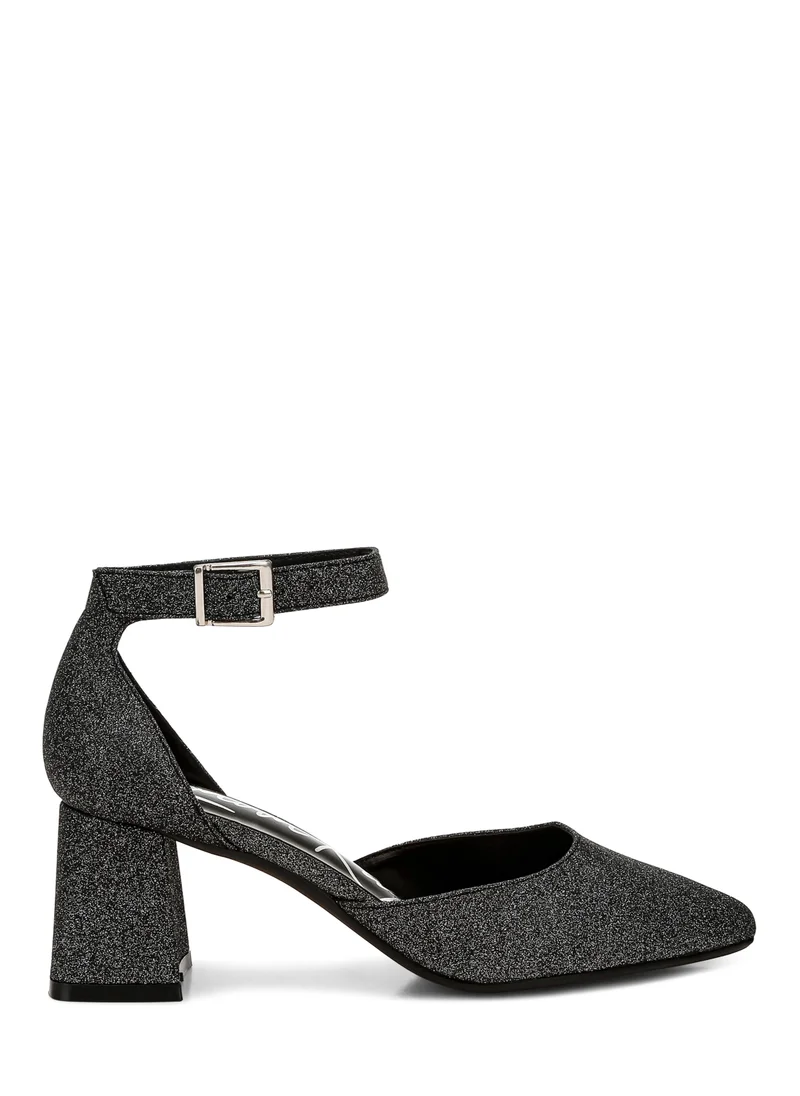 London Rag Glitter Block Heel Sandals in Black