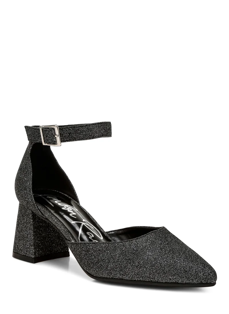 London Rag Glitter Block Heel Sandals in Black