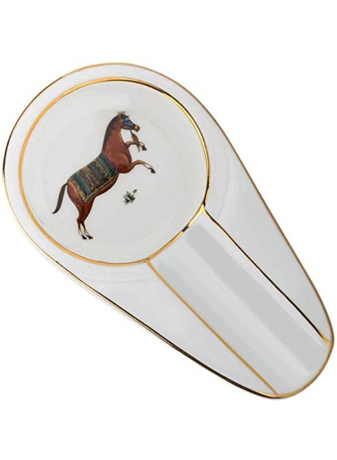 Hemingway Luxury Ceramic Cigar Ashtray with Horse Artwork – Single Cigar Rest Oval Design, White Decorative Small Portable Ash Tray - Image 1