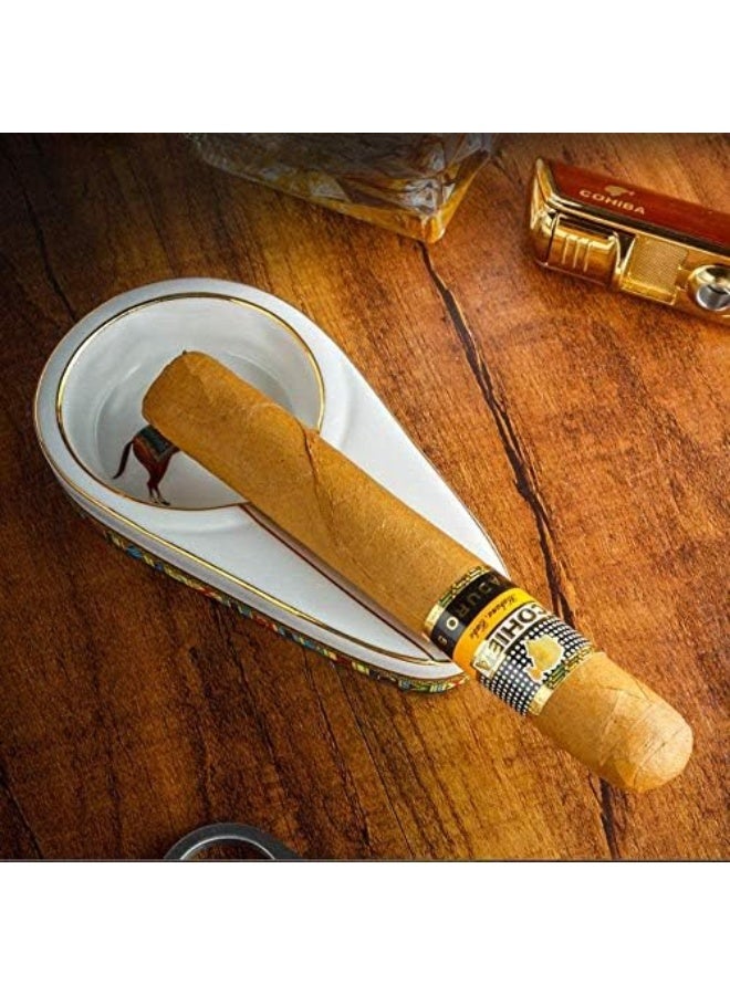 Hemingway Luxury Ceramic Cigar Ashtray with Horse Artwork – Single Cigar Rest Oval Design, White Decorative Small Portable Ash Tray - Image 5