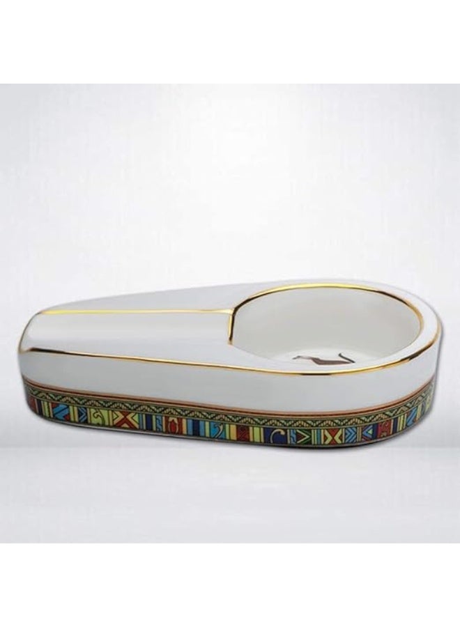 Hemingway Luxury Ceramic Cigar Ashtray with Horse Artwork – Single Cigar Rest Oval Design, White Decorative Small Portable Ash Tray - Image 3