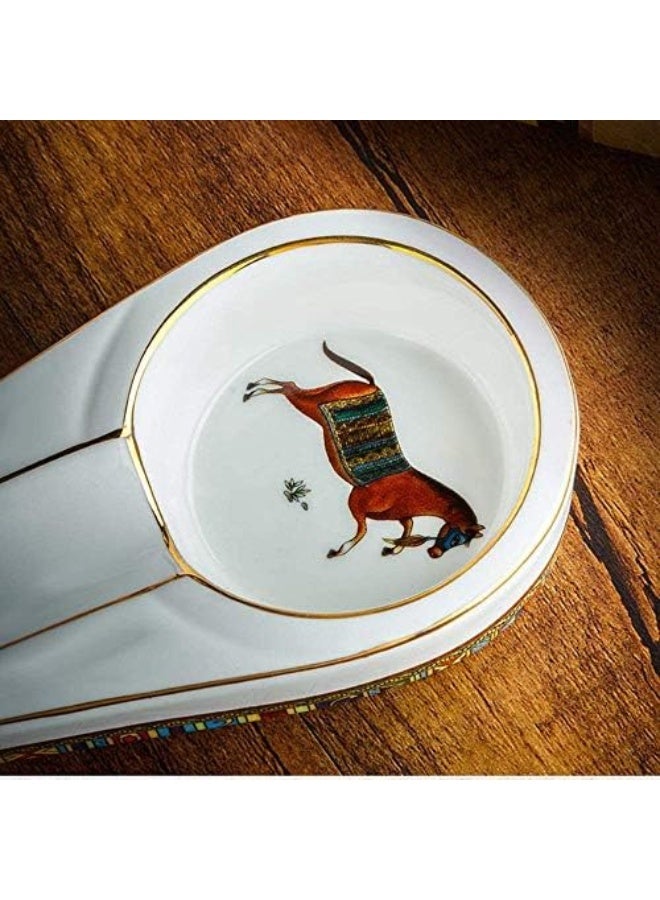Hemingway Luxury Ceramic Cigar Ashtray with Horse Artwork – Single Cigar Rest Oval Design, White Decorative Small Portable Ash Tray - Image 4