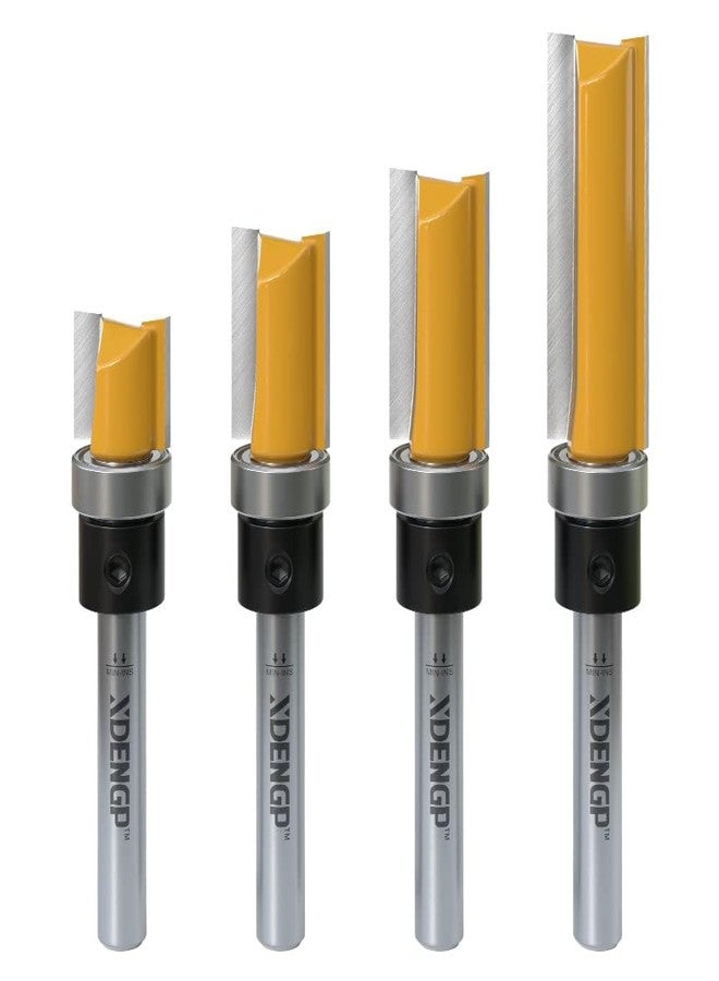 XDENGP 4 PCS Pattern Flush Trim Router Bit Set 1/4 Inch Shank, Top Bearing Flush Cut Trim Router Bit for Woodworking, Cutting Diameter: 1/2", Cutting Length: 1/2", 3/4", 1", 1-1/2" - Image 1