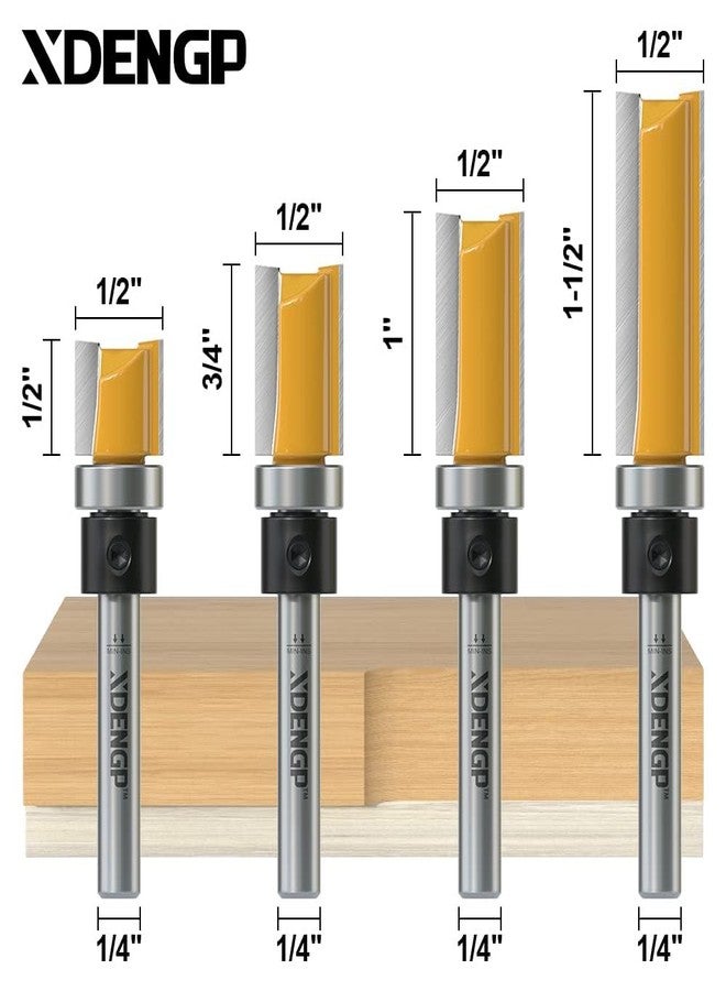 XDENGP 4 PCS Pattern Flush Trim Router Bit Set 1/4 Inch Shank, Top Bearing Flush Cut Trim Router Bit for Woodworking, Cutting Diameter: 1/2", Cutting Length: 1/2", 3/4", 1", 1-1/2" - Image 2
