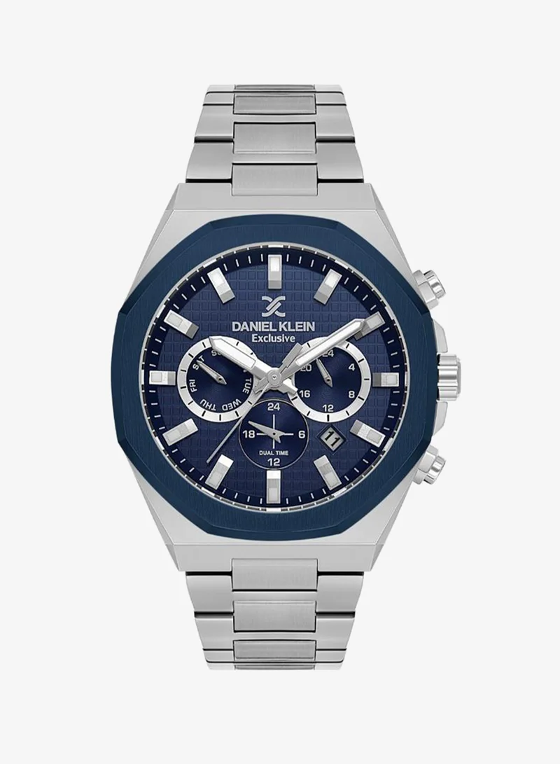 DANIEL KLEIN Men's Stainless Steel Silver and Blue Alloy Case Analog Dark Blue Round Emboss Dial Japanese Quartz Exclusive 50 Meters Water Resistant