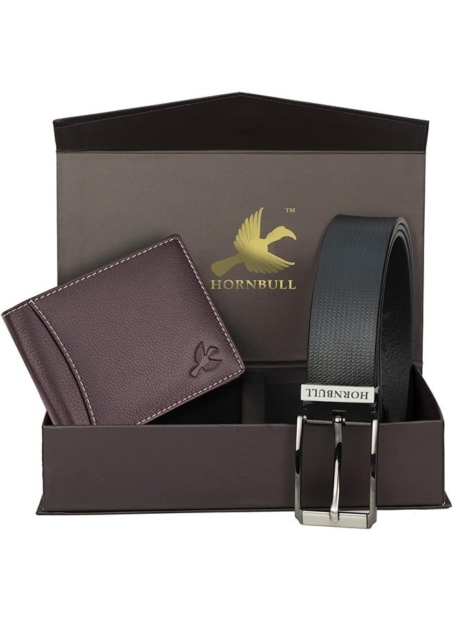 HORNBULL HORNBULL Mens Combo Brown Wallet and Black Belt Gift Combo Diwali Gift Hamper Set  - Image 1