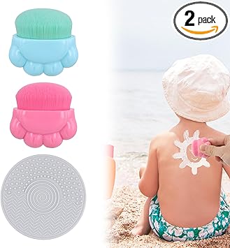 NQEUEPN 2pcs Sunscreen Applicator Solar Sunblock Buddy Brush with Protective Case Portable Sun Lotion Applicator Soft Bristle Foundation Sun Cream Brush Set with Brush Cleaning Pad for Kids Children Travel - Image 1