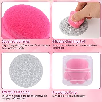 NQEUEPN 2pcs Sunscreen Applicator Solar Sunblock Buddy Brush with Protective Case Portable Sun Lotion Applicator Soft Bristle Foundation Sun Cream Brush Set with Brush Cleaning Pad for Kids Children Travel - Image 4