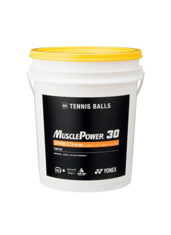 Yonex Yonex Muscle Power 30 Tennis Balls – Pack of 60 (Drum) | Premium Pressurized Balls for Tournament & Training | Long-Lasting Bounce & Spin | ITF Approved  - Image 1