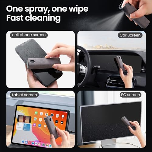 ZERNBER 2 Pcs Screen Cleaner Kit, 3-in-1 Touchscreen Mist Cleaner Spray Bottle Tool & Microfiber Cloth for Phone/Laptop/Tablet/TV/Monitor/Car Screens(Grey) - Image 2