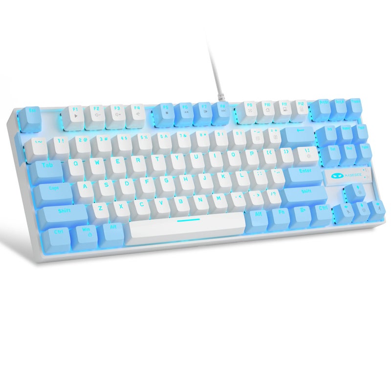 MageGee MageGee 75% Mechanical Gaming Keyboard with Red Switch, LED Blue Backlit Keyboard, 87 Keys Compact TKL Wired Computer Keyboard for Windows Laptop PC Gamer - White/Blue - Image 1