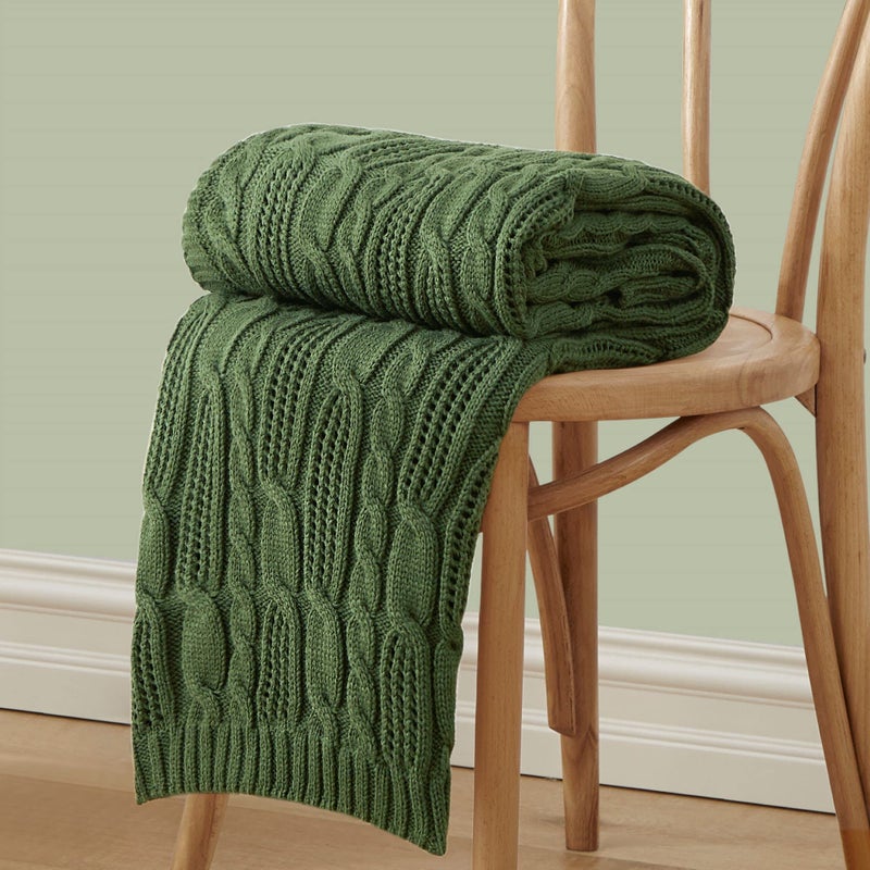 Aormenzy Cable Knit Throw Blankets 50 x 60 Inches Soft Cozy and Lightweight Knitted Blanket Machine Washable Acrylic Blanket Decorative Throw Blanket for Couch Sofa Bed Forest Green