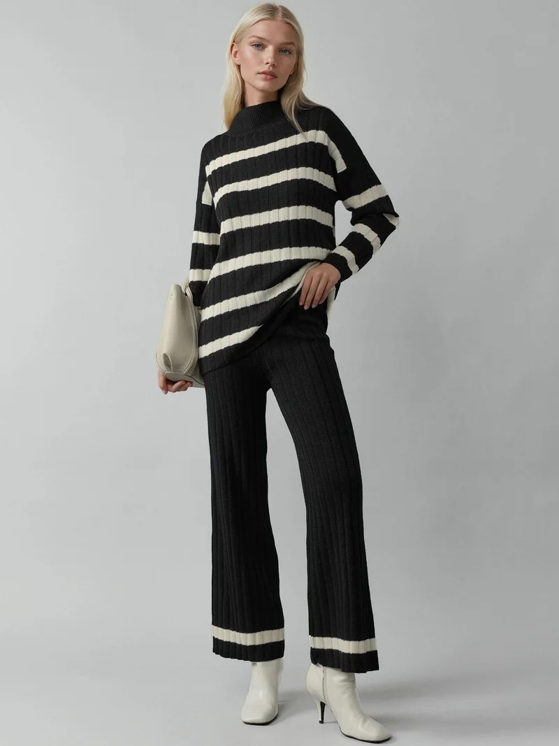 MY FASHION Striped Sweater & Pants Knitwear Co-ord Set