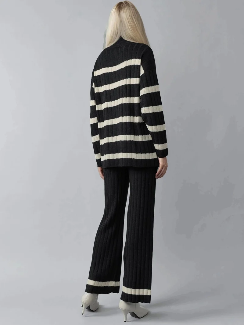 MY FASHION Black MY FASHION Striped Sweater & Pants Knitwear Co-ord Set for Women | Best Price UAE