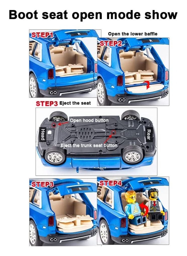 Swift 1:24 Rolls-Royce Cullinan Diecast Model Car, Zinc Alloy Pull Back Ty car with Sound and Light for Kids Boy Girl Gift, Blue  - Image 5