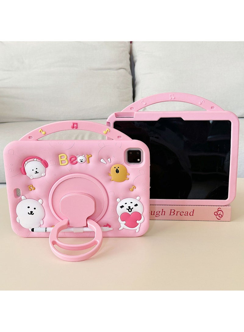 Cartoon Bear iPad Pro Case for 11-inch Models (2018/2020/2021) Includes Shoulder Strap  360-Degree Rotating Stand Silicone Shockproof Tablet Case - Image 5