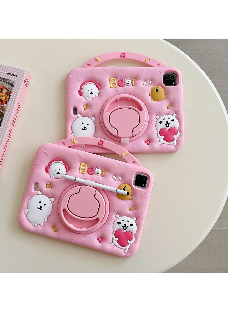 Cartoon Bear iPad Pro Case for 11-inch Models (2018/2020/2021) Includes Shoulder Strap  360-Degree Rotating Stand Silicone Shockproof Tablet Case - Image 3