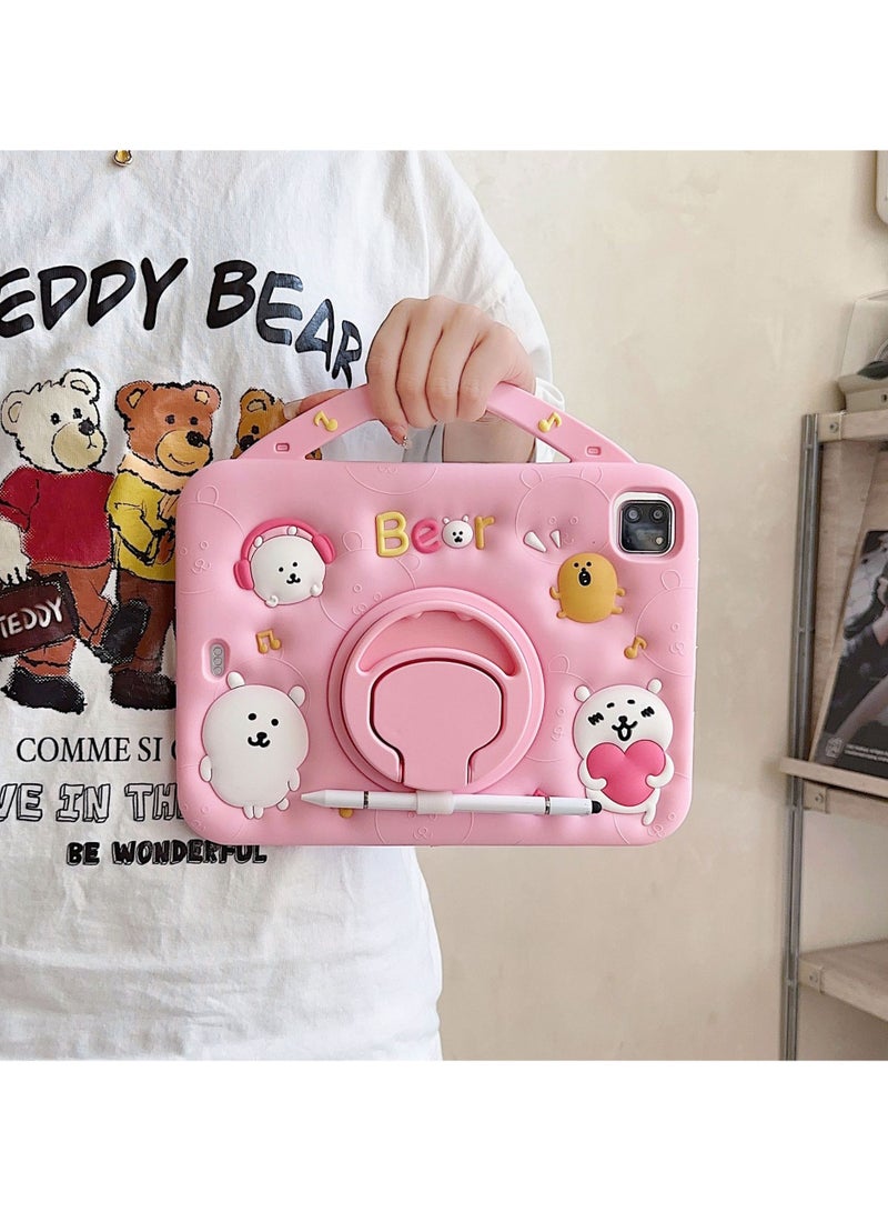 Cartoon Bear iPad Pro Case for 11-inch Models (2018/2020/2021) Includes Shoulder Strap  360-Degree Rotating Stand Silicone Shockproof Tablet Case - Image 4