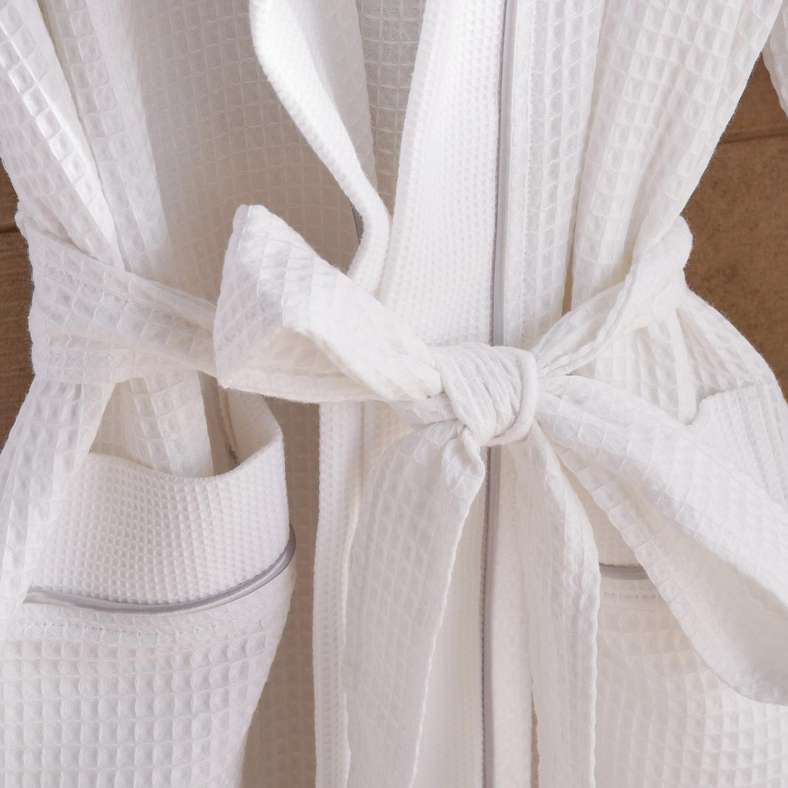 Pan Home Hooded Waffle Bathrobe for Women - White - Image 2